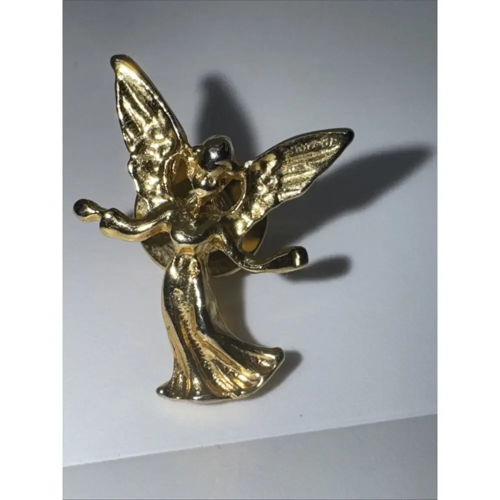 Vintage Guardian Angel Lapel Pin Gold Shirt Hat Collar Push Back Back Brooch